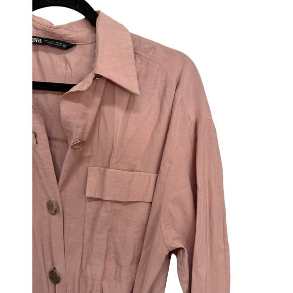 Zara Oversized Mauve Pink Shirt Long Sleeve Dress with Belt Size Large - Picture 4 of 7